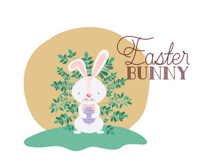 easter bunny label with egg isolated icon