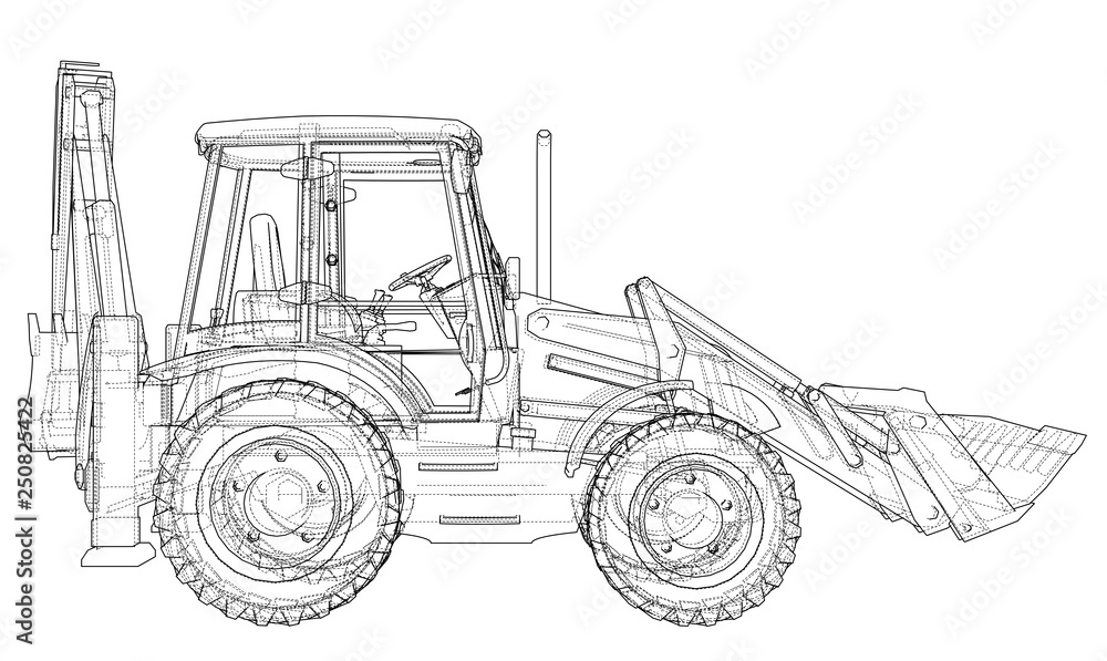 Poster sketch of loading shovel with back actor