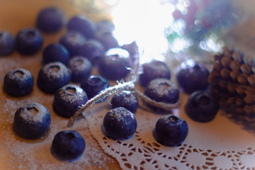 blueberries under powdered sugar