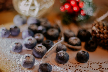blueberries under powdered sugar