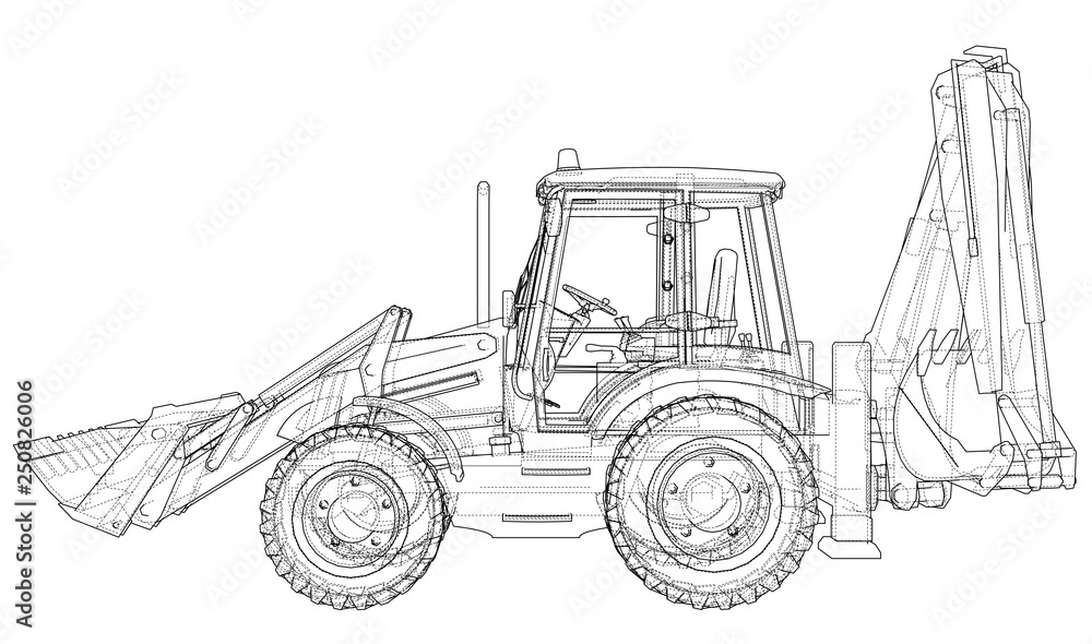 Poster sketch of loading shovel with back actor