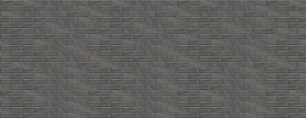 Long wide grey brick wall texture background. Horizontal panoramic view.