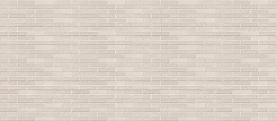 Long wide white beige brick wall texture background. Horizontal panoramic view.