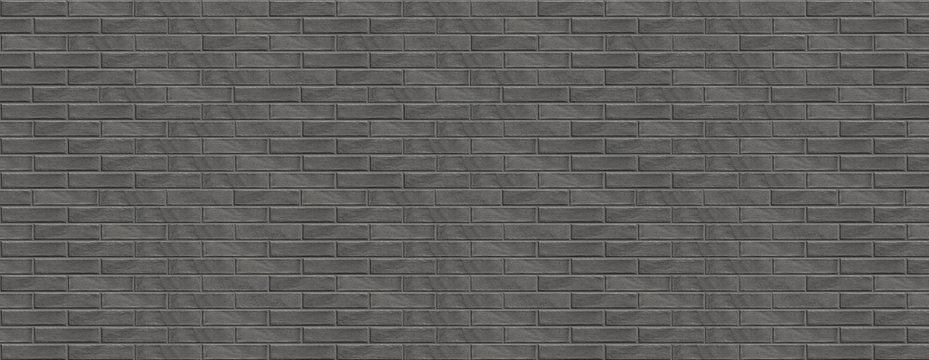 Fototapeta Long wide grey brick wall texture background. Horizontal panoramic view.