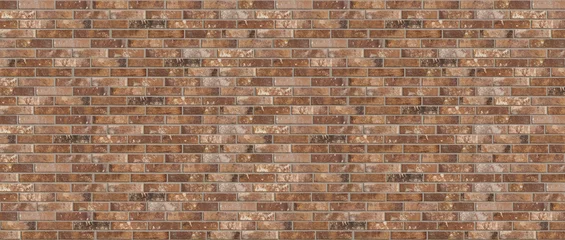 Papier Peint photo Mur de briques Long wide old dirty red brick wall texture background. Horizontal panoramic view.