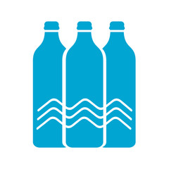 Vector icon glass water bottle with waves. Logo