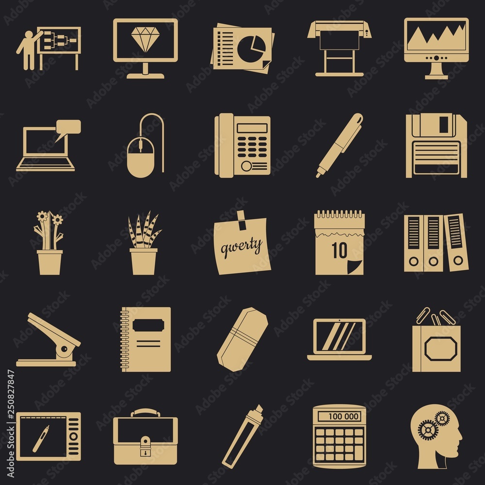 Poster office workers icons set. simple set of 25 office workers vector icons for web for any design
