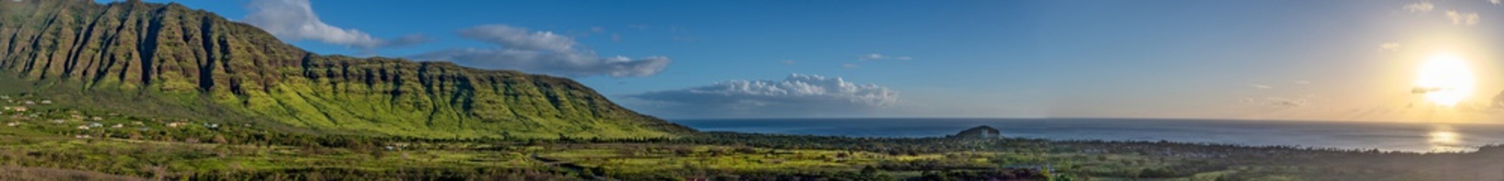 Panoramic view of Makaha valley on the west coast of Oahu