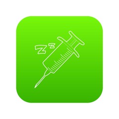 Sleeping drops injection icon green vector isolated on white background