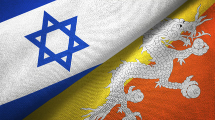 Israel and Bhutan two flags textile cloth, fabric texture