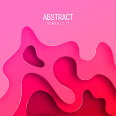 Banner with 3D abstract paper cut waves and background with the most popular color Plastic Pink. Vector design layout for business presentations, flyers, posters and invitations