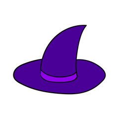 Cartoon doodle linear witch hat isolated on white background. Vector illustration. 