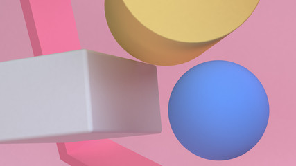 Minimalist geometrical abstract background, pastel colors, 3D render, trend poster, Illustration.
