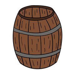 Cartoon doodle linear barrel isolated on white background. Vector illustration.