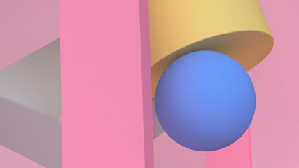 Minimalist geometrical abstract background, pastel colors, 3D render, trend poster, Illustration.