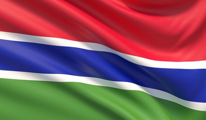 Flag of Gambia. Waved highly detailed fabric texture. 3D illustration.