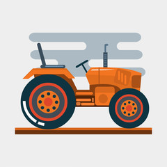 orange tractor vehicle side view vector illustration