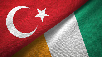 Turkey and Cote d'Ivoire Ivory coast two flags textile fabric texture
