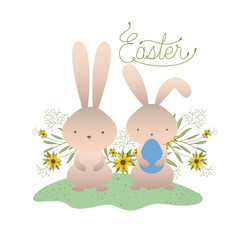 easter label with egg and flowers icon