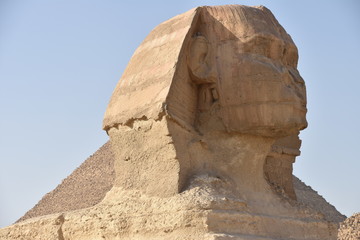 Fototapeta na wymiar Great Sphinx, Full-Frame, Great Pyramid in Background