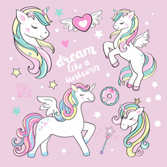 Beautiful unicorn collection on a pink background © Lucky Project