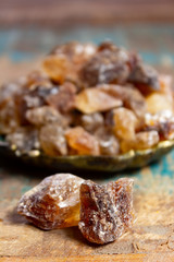 Crystals of candy sugar, traditional brown rock sugar originally from Isfachan, Iran