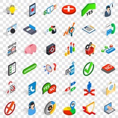 Analytics icons set. Isometric style of 36 analytics vector icons for web for any design