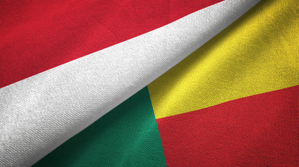 Indonesia and Benin two flags textile cloth, fabric texture