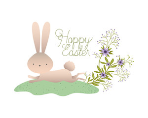 happy easter label with flowers icon