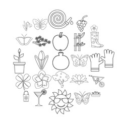 Flower icons set. Outline set of 25 flower vector icons for web isolated on white background