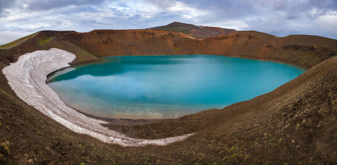 Turquoise lake at crater Viti panorama Krafla volcanic area Myvatn region Northeastern Iceland...