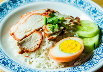 rice with roasted red pork, Thai street food