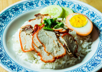 rice with roasted red pork, Thai street food