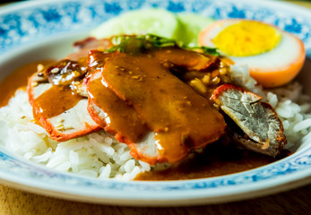 rice with roasted red pork, Thai street food