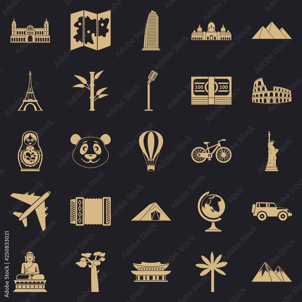 Poster trip icons set. simple set of 25 trip vector icons for web for any design
