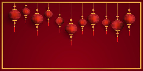 Chinese red lanterns hanging background.