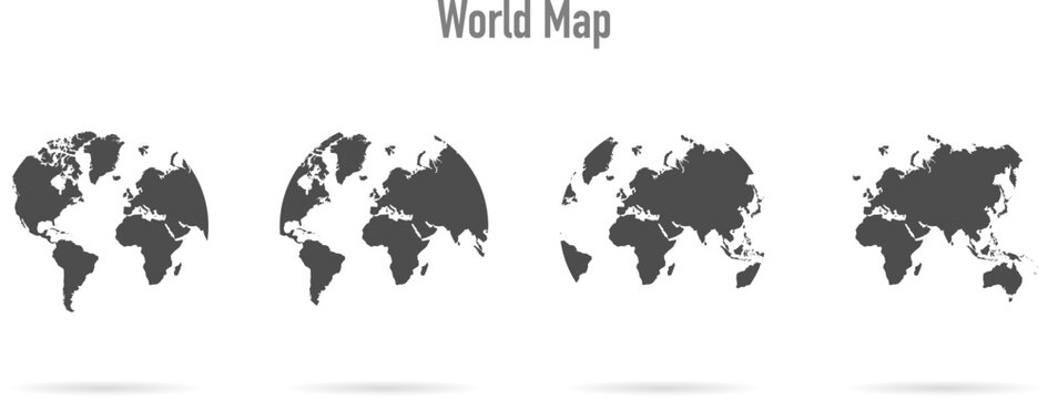 Fototapeta Set globe icon, world map in flat style, vector