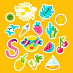 Summer color vector stickers set