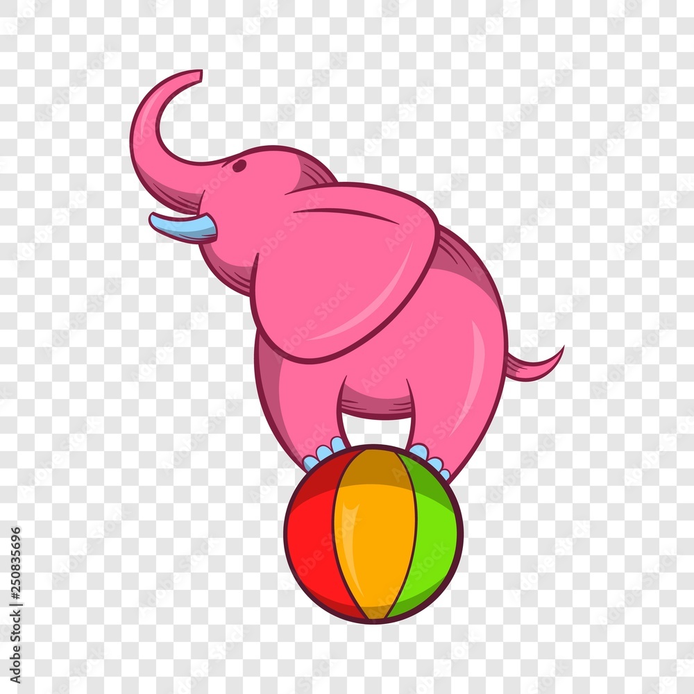 Aufkleber elephant balancing on a ball icon in cartoon style on a background for any web design