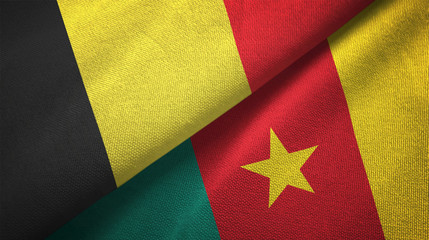 Belgium and Cameroon two flags textile cloth, fabric texture