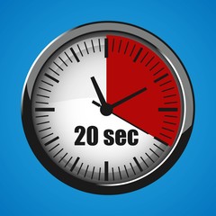 Twenty Seconds Clock on blue background. Clock 3d icon. Stopwatch icon.