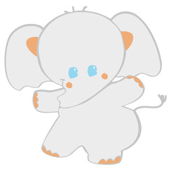 Cute little cartoon elephant cheering and dancing around