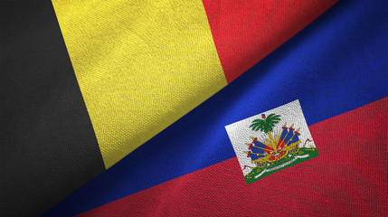 Fototapeta premium Belgium and Haiti two flags textile cloth, fabric texture