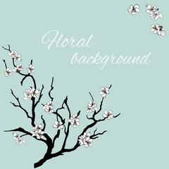 Hand drawn branch with white flowers. For embedding paper, cards, greetings. Vector illustration