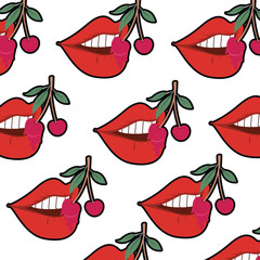 pattern female mouth dripping with cherry