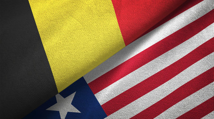 Belgium and Liberia two flags textile cloth, fabric texture