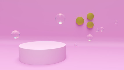 3D rendered, abstract background in pink. Geometric minimal design.