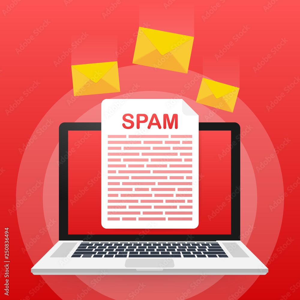 Poster no spam. spam email warning. concept of virus, piracy, hacking and security. envelope with spam. vec