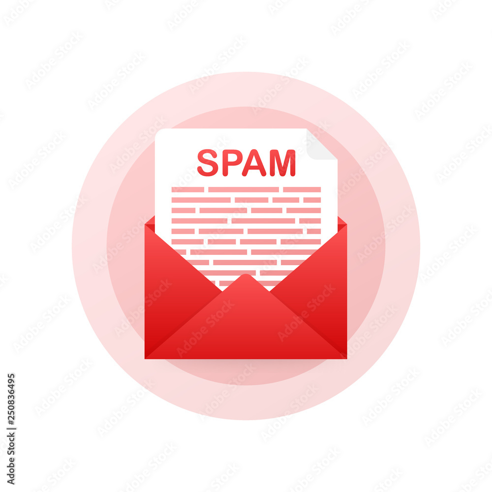 Poster no spam. spam email warning. concept of virus, piracy, hacking and security. envelope with spam. vec