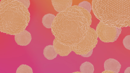 Abstract background of falling low poly spheres. Low polygonal abstract shapes of micro life.
